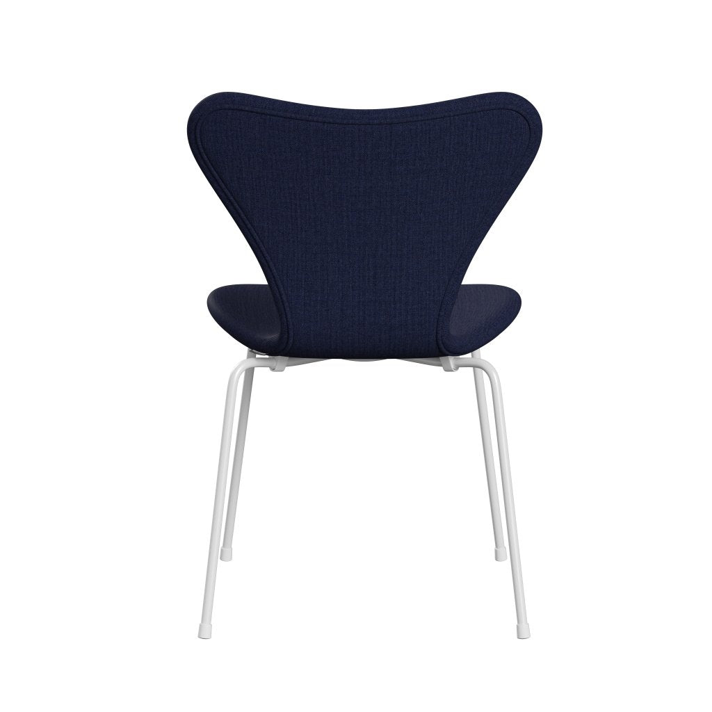 Fritz Hansen 3107 Stuhl Vollpolsterung, Weiß/Remix Dunkel Ultramarinblau