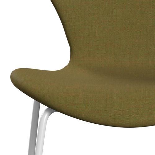 Fritz Hansen 3107 Stuhl Vollpolsterung, Weiß/Remix Golden Green