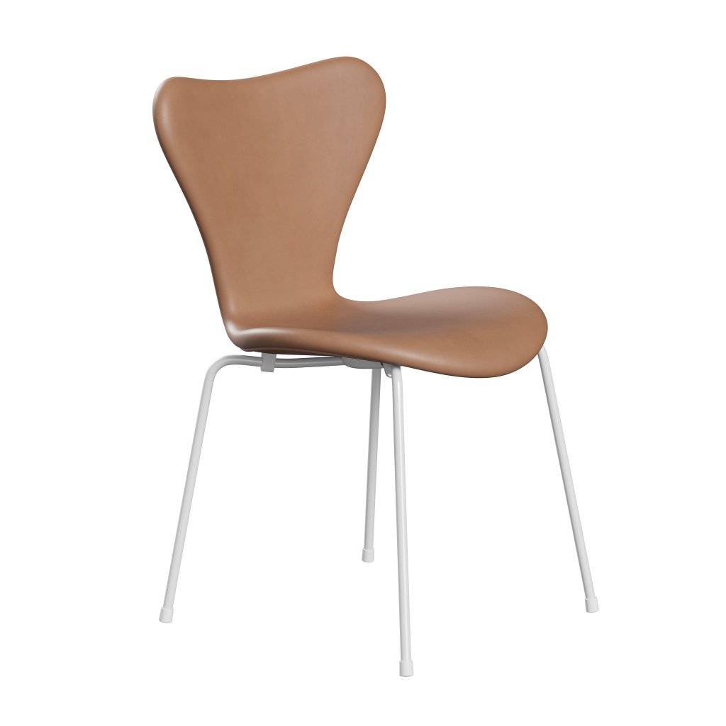 Fritz Hansen 3107 Silla tapicería completa, cuero blanco/rústico