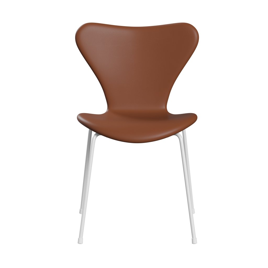 Fritz Hansen 3107 Stuhl Vollpolsterung, Weiß/Soft Cognac