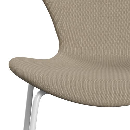 Fritz Hansen 3107 Stuhl Vollpolsterung, Weiß/Stahlschnitt Beige