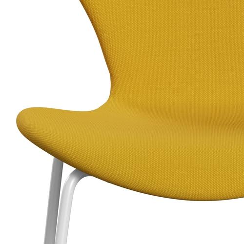 Fritz Hansen 3107 sedia piena rivestimento, giallo bianco/taglio in acciaio