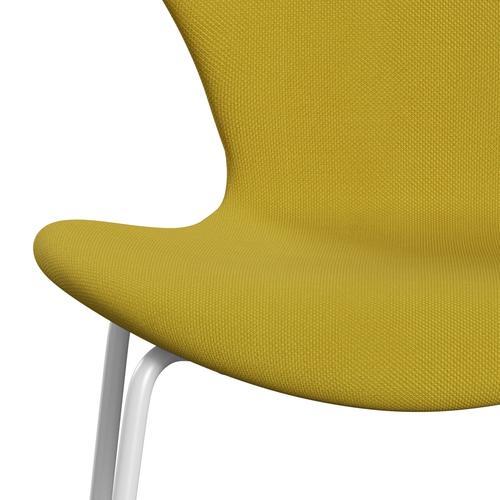 Fritz Hansen 3107 chaise complète complète, blanc / acier vert clair / jaune