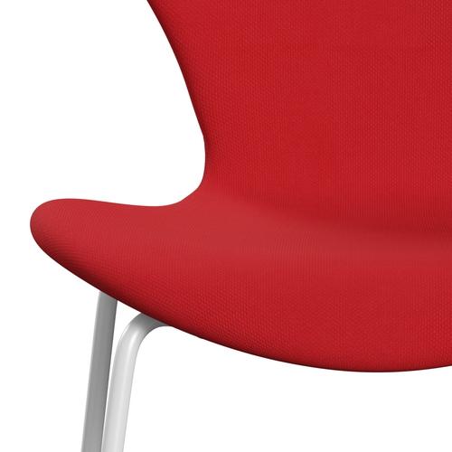 Fritz Hansen 3107 stoel Volledige bekleding, wit/staalcut neon rood