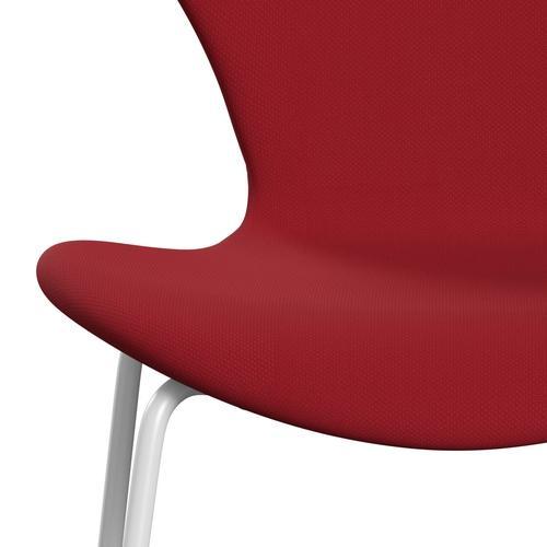 Fritz Hansen 3107 Silla tapicería completa, blanco/acero estándar/claro rojo oscuro