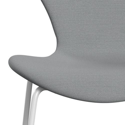 Fritz Hansen 3107 Stuhl Vollpolsterung, Weiß/Stahlschnitt Trio Beige