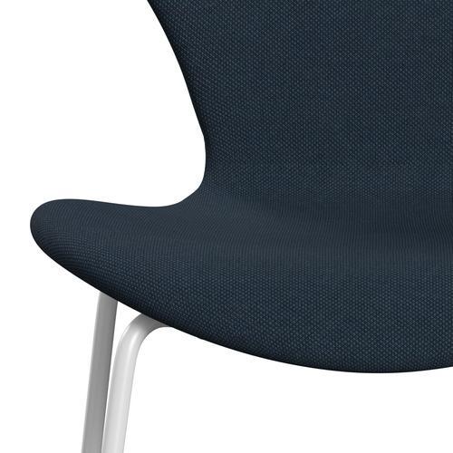 Fritz Hansen 3107 chaise complète complète, blanc / steelcut Trio Dark Dust Bleu