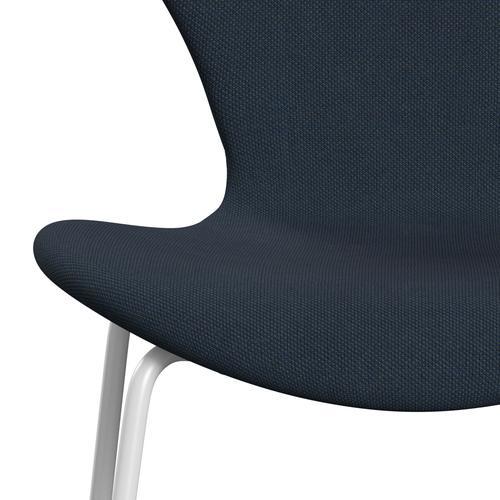 Fritz Hansen 3107 Chair Full Upholstery, White/Steelcut Trio Dark Brown Blue