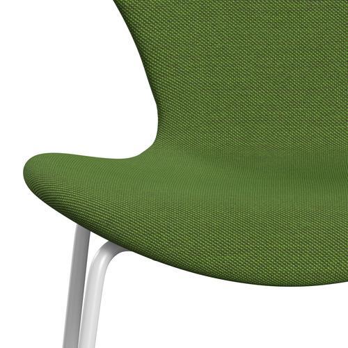 Fritz Hansen 3107 Stuhl Vollpolsterung, Weiß/Stahlschnitt Trio Grasgrün