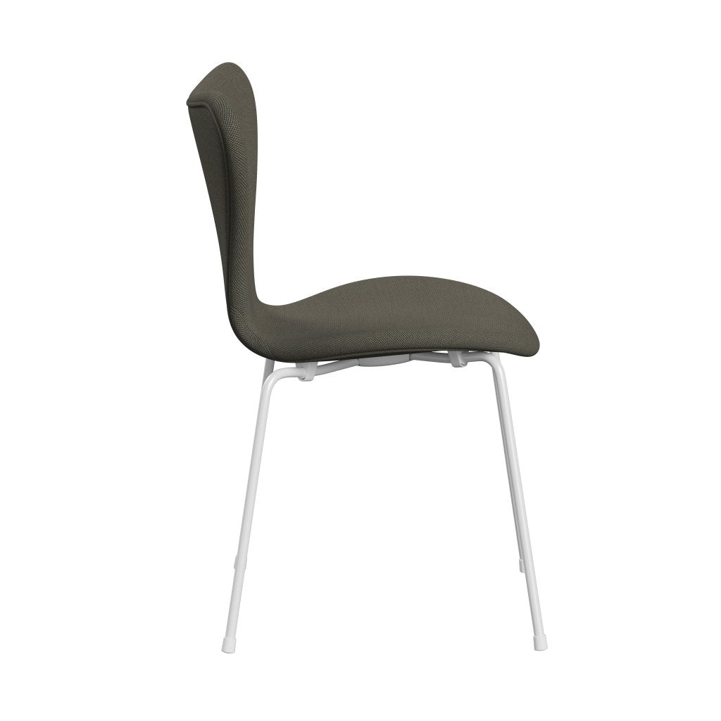 Fritz Hansen 3107 Chair Full Upholstery, White/Steelcut Trio Grey/Green