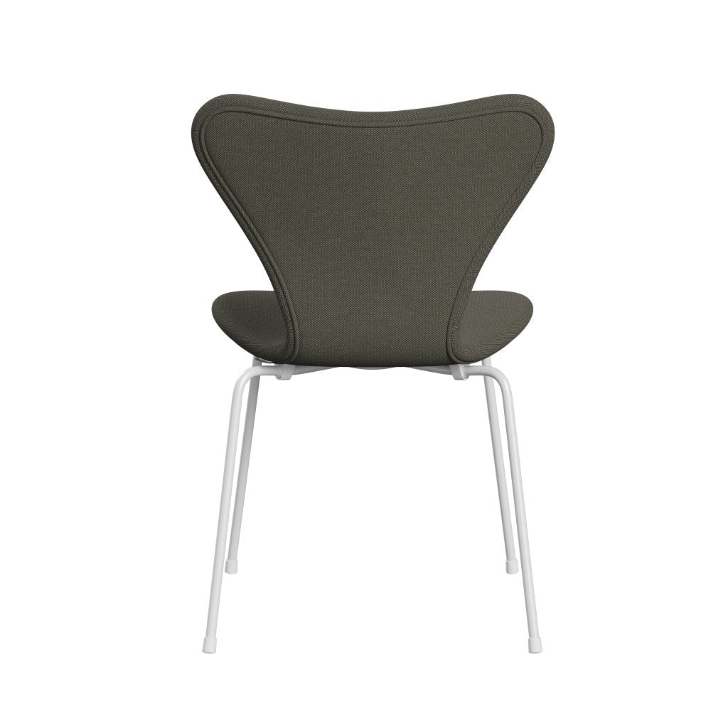 Fritz Hansen 3107 sedia piena rivestimento, trio bianco/taglio di acciaio grigio/verde