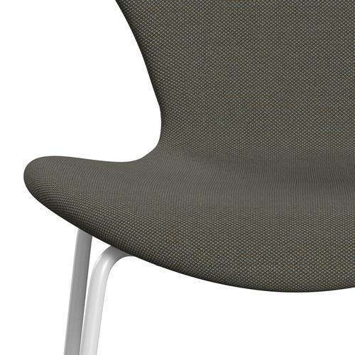 Fritz Hansen 3107 Chair Full Upholstery, White/Steelcut Trio Grey/Green