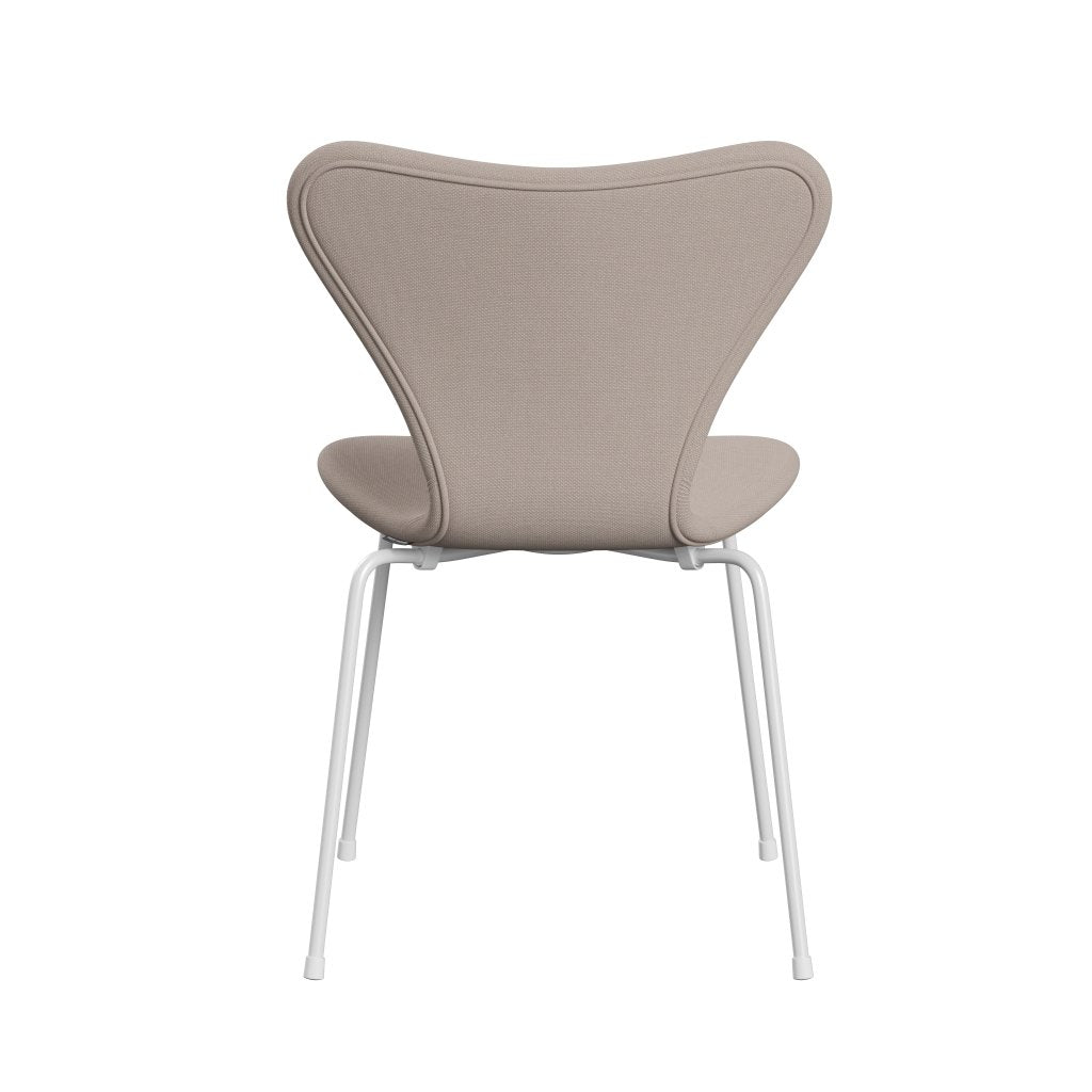 Fritz Hansen 3107 Stuhl Vollpolsterung, Weiß/Stahlschnitt Trio Light Beige