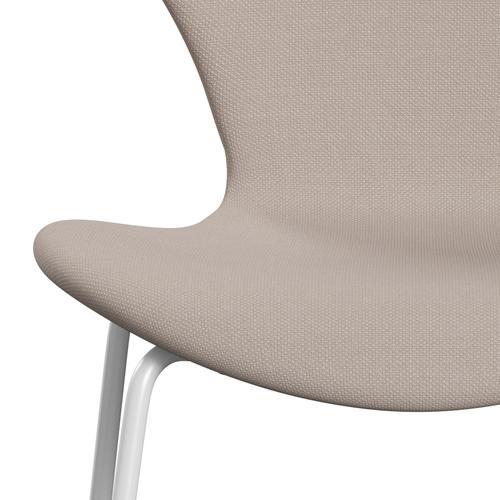 Fritz Hansen 3107 stol fuld polstring, hvid/stålcut trio lys beige