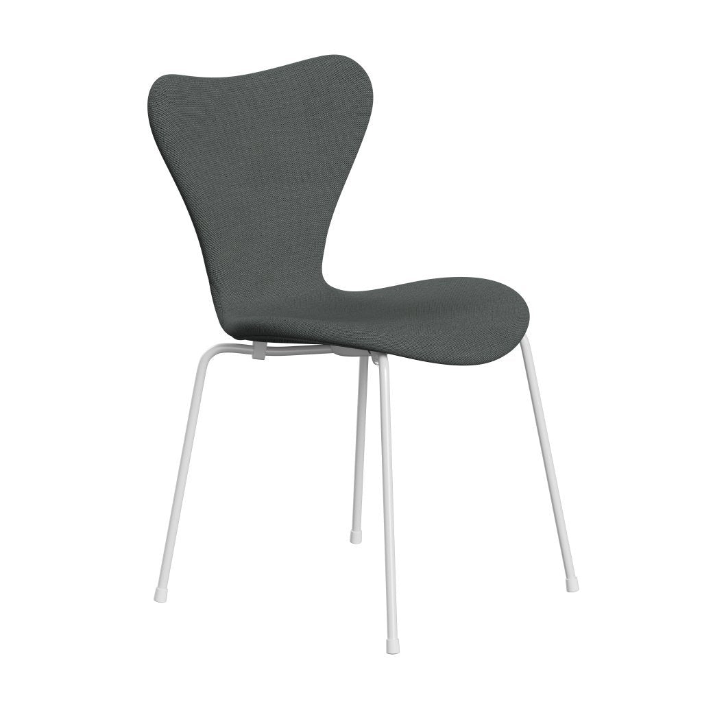 Fritz Hansen 3107 Stuhl Vollpolsterung, Weiß/Stahlschnitt Trio Coal