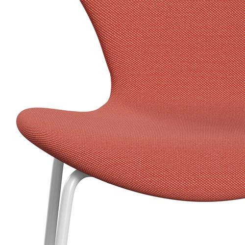 Fritz Hansen 3107 stoel Volledige bekleding, wit/staalcut trio roze/oranje