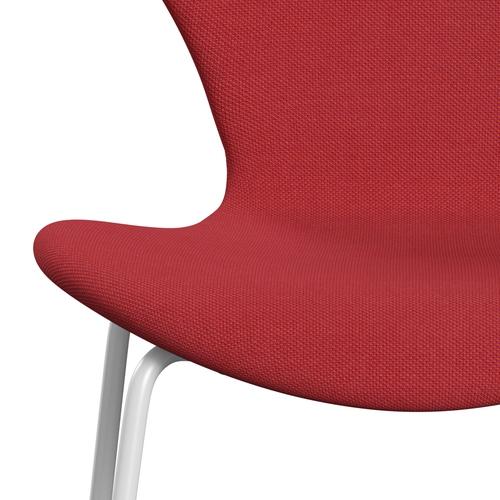 Fritz Hansen 3107 stol fuld polstring, hvid/stålcut trio rød