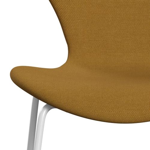 Fritz Hansen 3107 Silla tapicería completa, trío blanco/acero mostaza oscuro