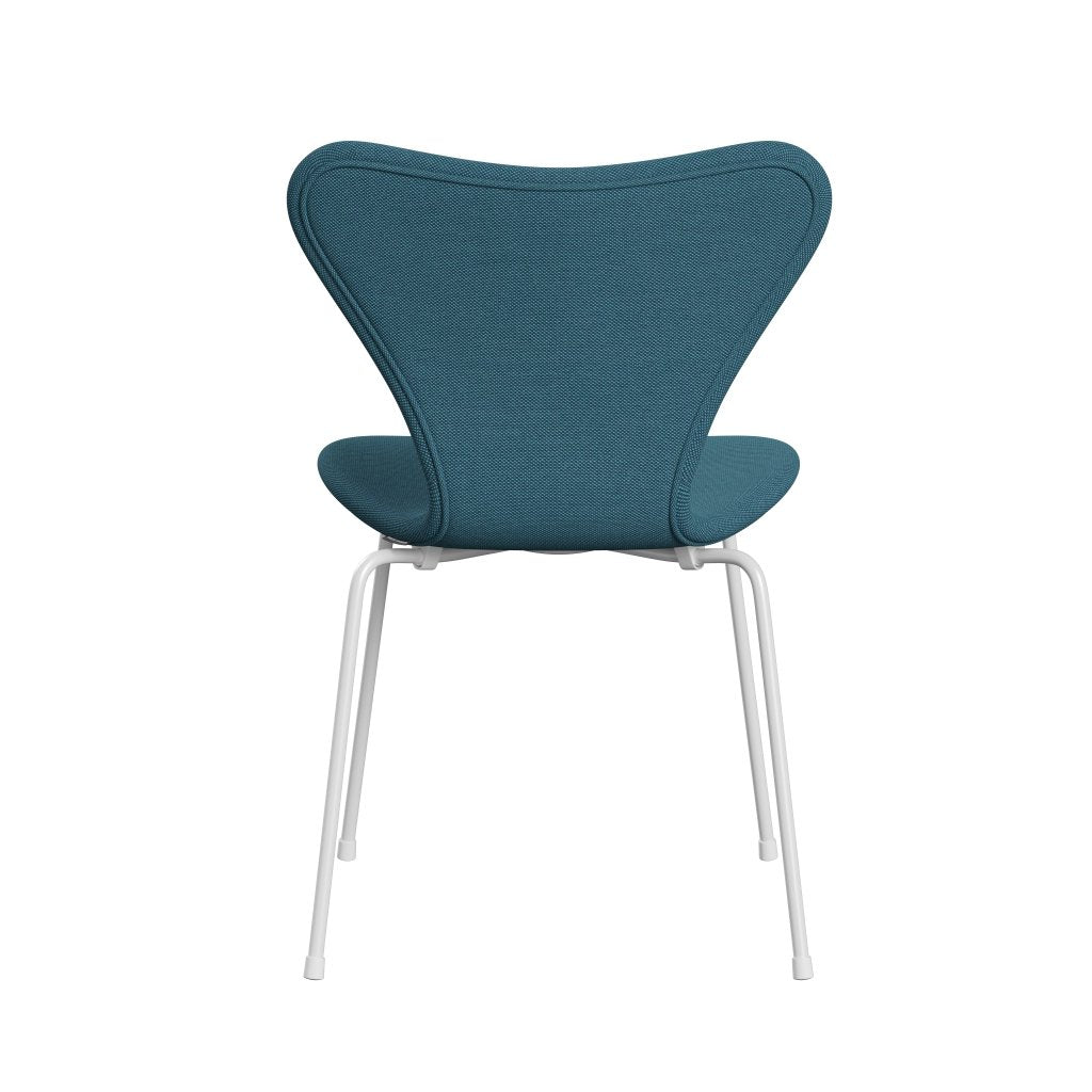 Fritz Hansen 3107 Chair Full Upholstery, White/Steelcut Trio Turquoise