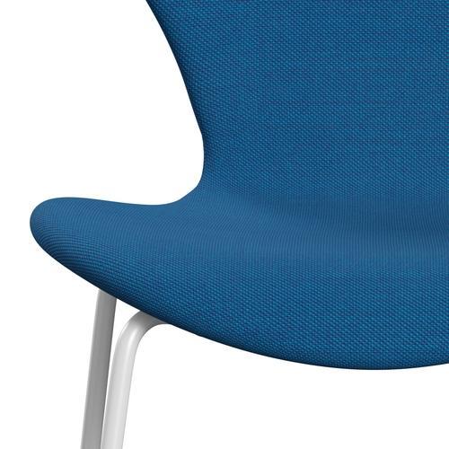 Fritz Hansen 3107 Silla tapicería completa, trío blanco/acero turquesa/azul