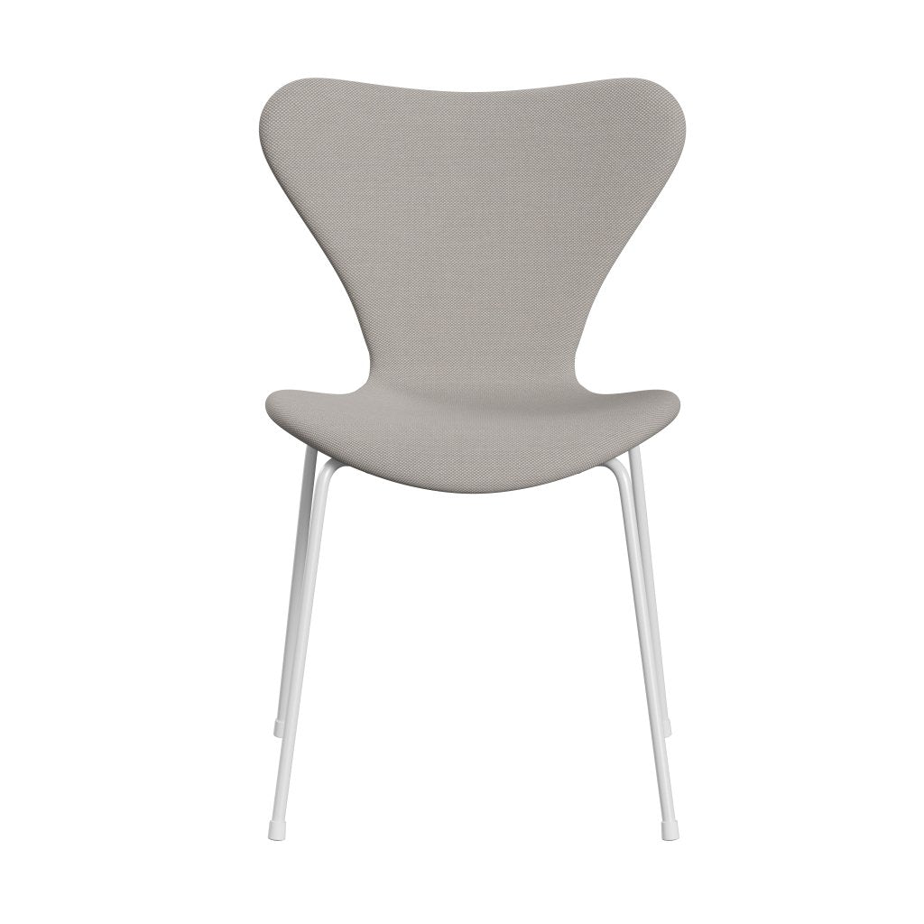 Fritz Hansen 3107 sedia piena rivestimento, trio bianco/taglio di acciaio bianco e grigio