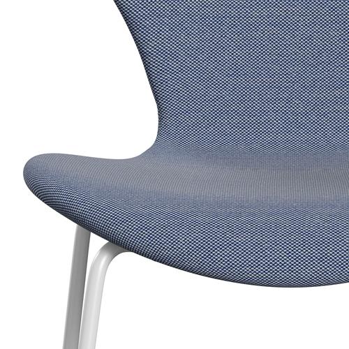 Fritz Hansen 3107 stoel Volledige bekleding, wit/staalcut trio wit/blauw