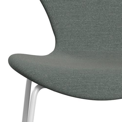 Fritz Hansen 3107 Stuhl Vollpolsterung, Weiß/Stahlschnitt Trio Weiß/Dunkelgrün