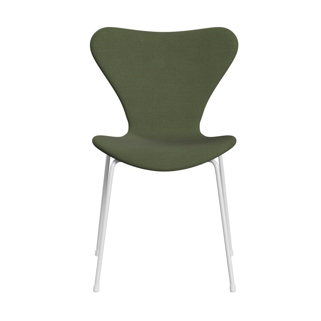 Fritz Hansen 3107 Stuhl Vollpolsterung, Weiß/Stahlschnitt Trio Soft Green