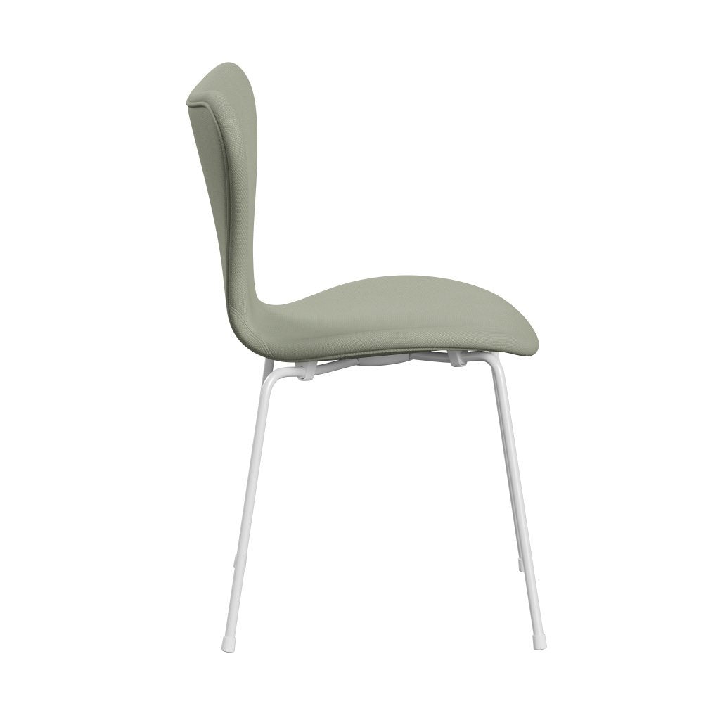 Fritz Hansen 3107 Chair Full Upholstery, White/Steelcut Turquoise Light