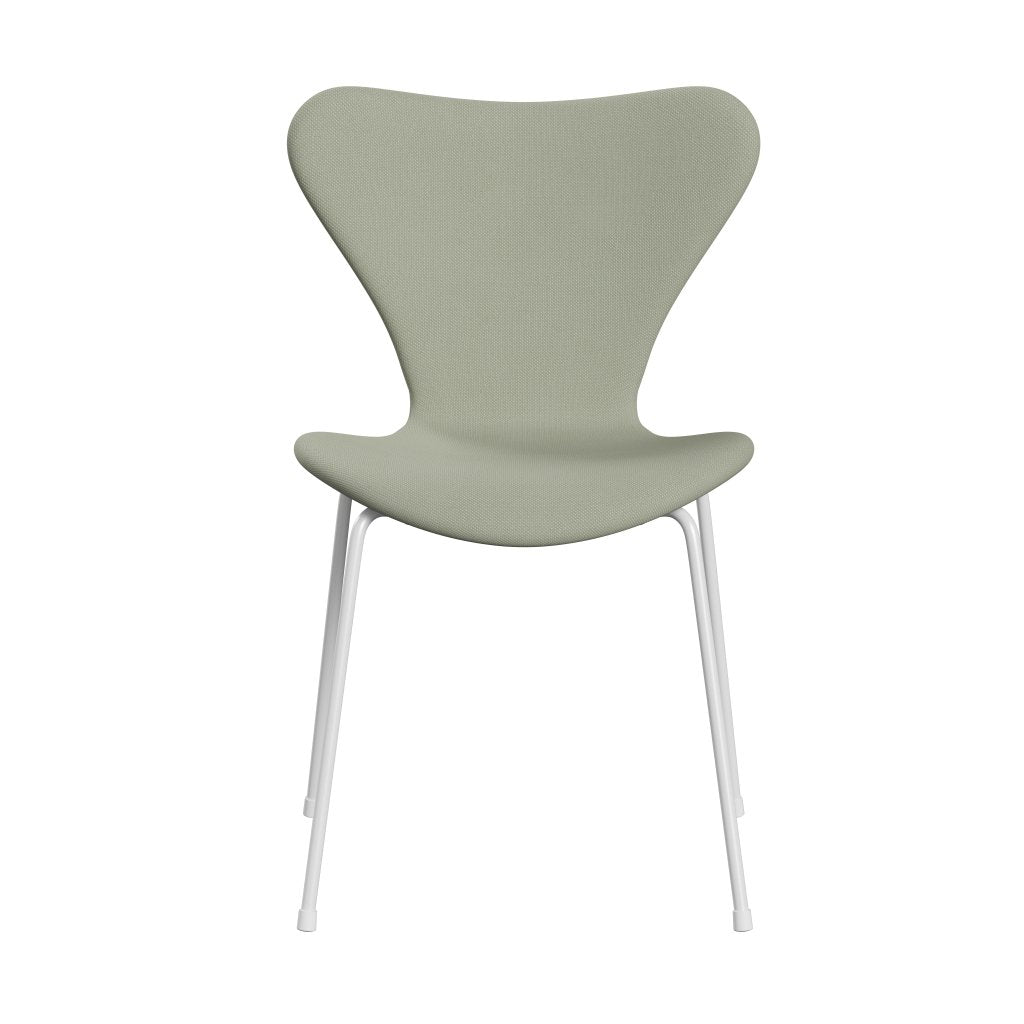 Fritz Hansen 3107 Chair Full Upholstery, White/Steelcut Turquoise Light