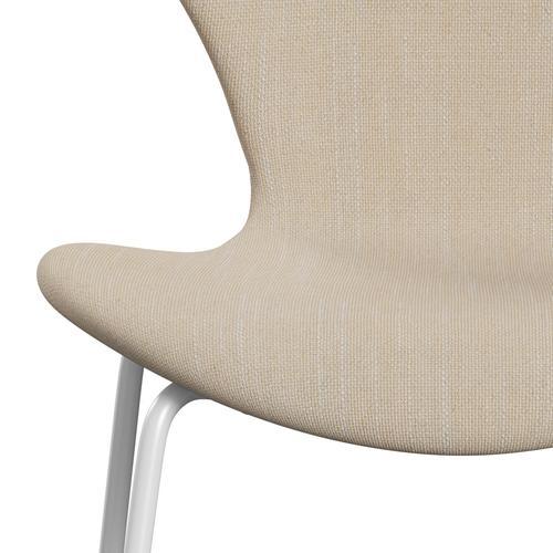 Fritz Hansen 3107 Stuhl Vollpolsterung, Weiß/Sunniva 2 Crème/Sand