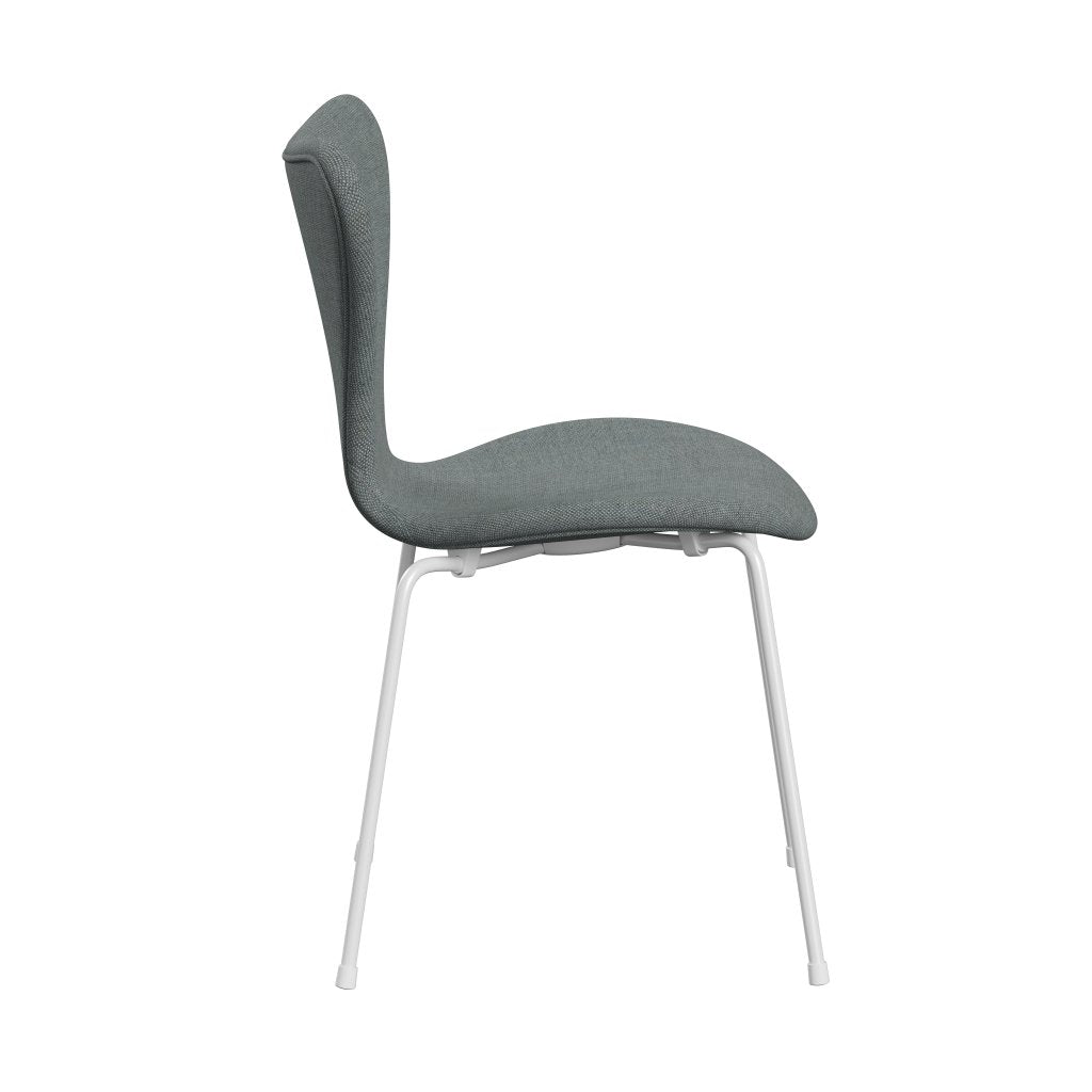 Fritz Hansen 3107 Stuhl Vollpolsterung, Weiß/Sunniva 2 Grau/Blassgrün