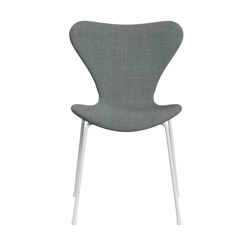 Fritz Hansen 3107 Stuhl Vollpolsterung, Weiß/Sunniva 2 Grau/Blassgrün