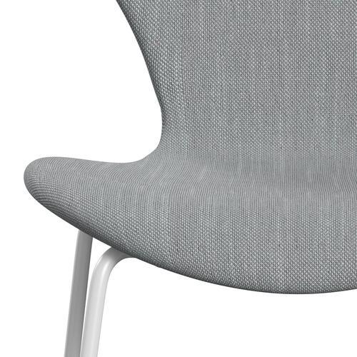 Fritz Hansen 3107 Silla tapicería completa, blanco/sunniva 2 gris claro/azul claro