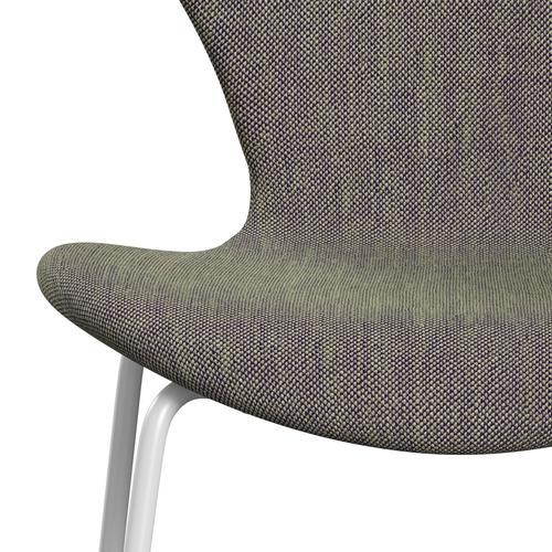 Fritz Hansen 3107 Chair Full Upholstery, White/Sunniva 2 Light Green/Violet