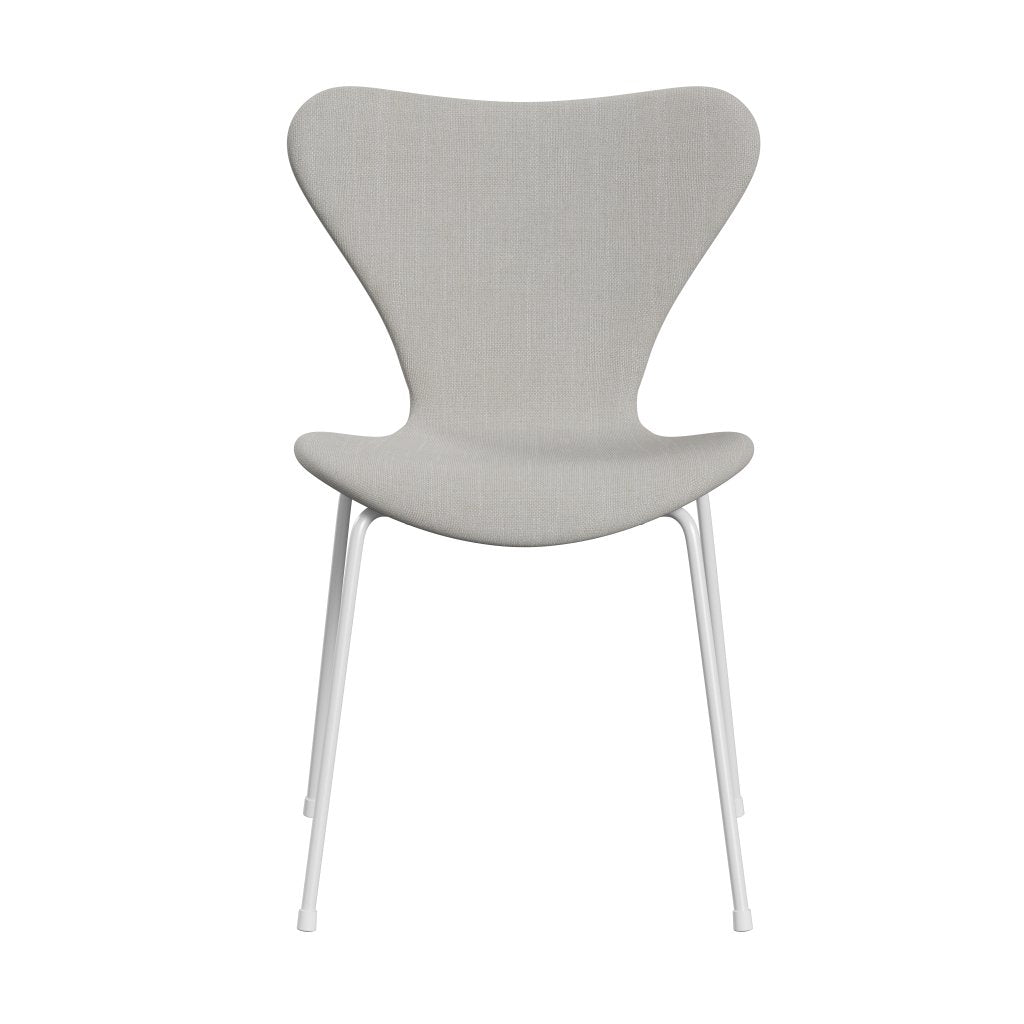 Fritz Hansen 3107 sedia piena tappezzeria, bianco/Sunniva 2 tela naturale