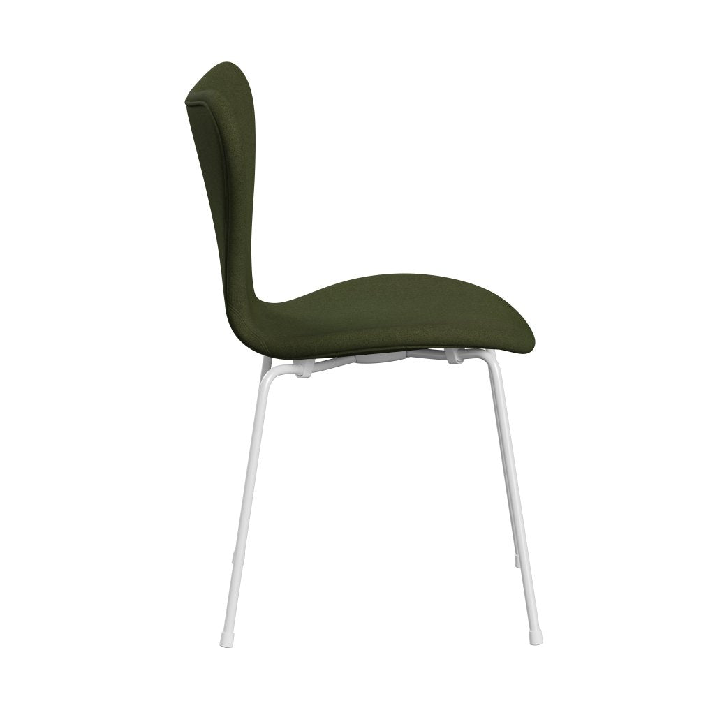 Fritz Hansen 3107 Silla tapicería completa, blanco/tono verde militar