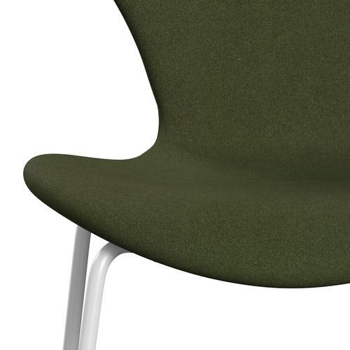 Fritz Hansen 3107 Stuhl Full Polster, Weiß/Tonus Militärgrün