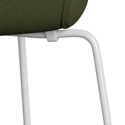 Fritz Hansen 3107 Silla tapicería completa, blanco/tono verde militar