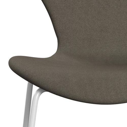 Fritz Hansen 3107 chaise complète complète, blanc / tonus brun poussiéreux