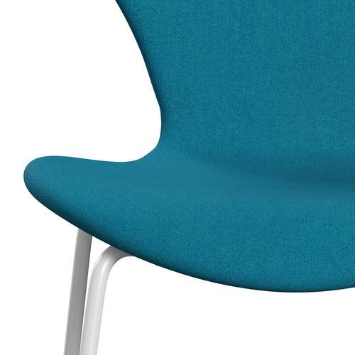 Fritz Hansen 3107 stol fuld polstring, hvid/tonus turkis