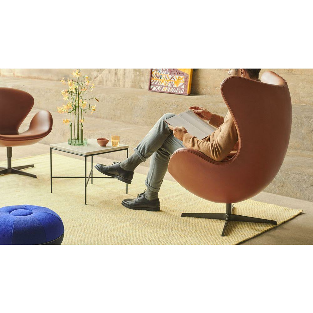 Fritz Hansen De eierlounge stoel leer, zwart/essentieel zwart