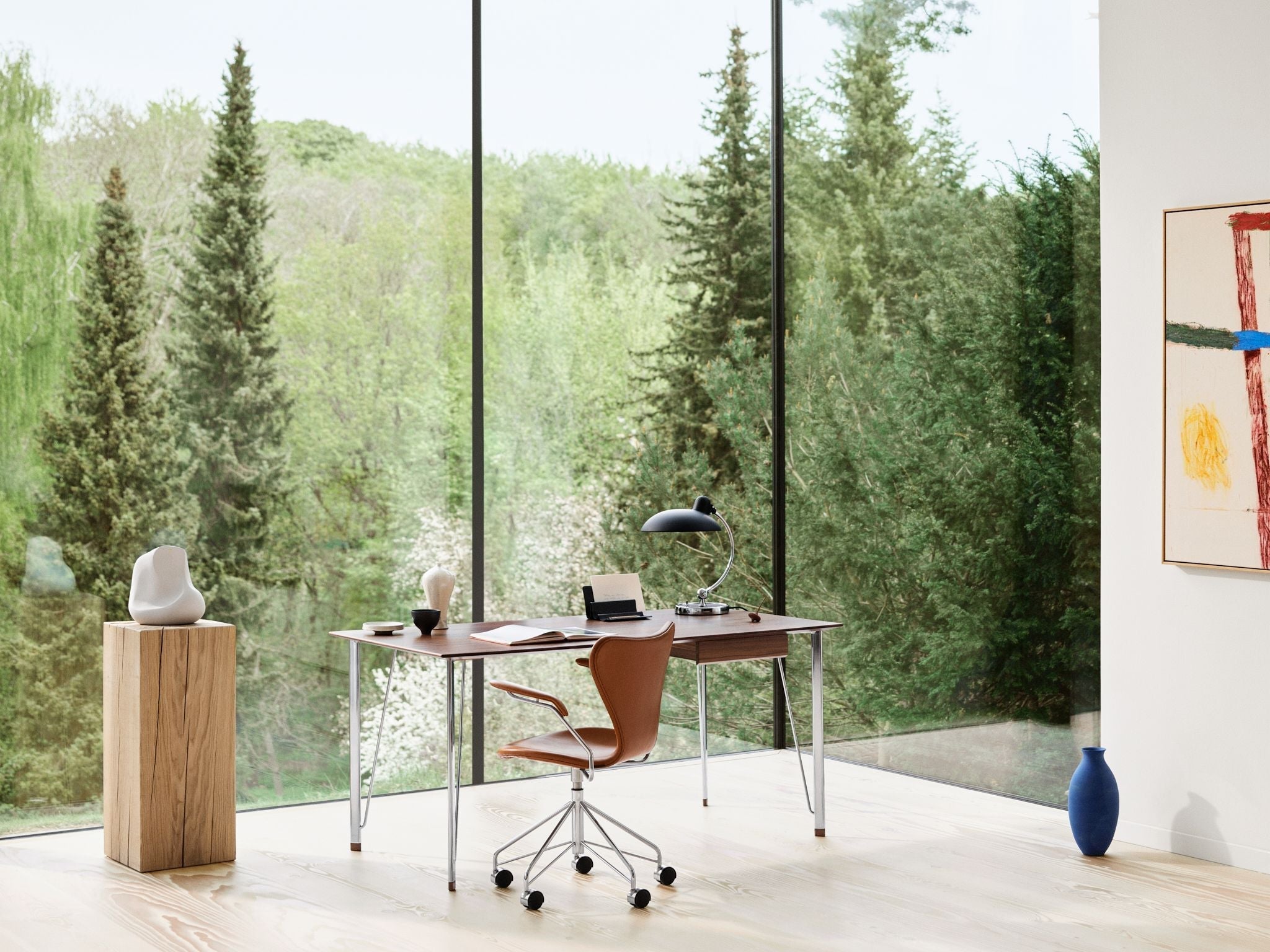 Fritz Hansen FH3605 Desk med låda, krom/valnöt lackerad