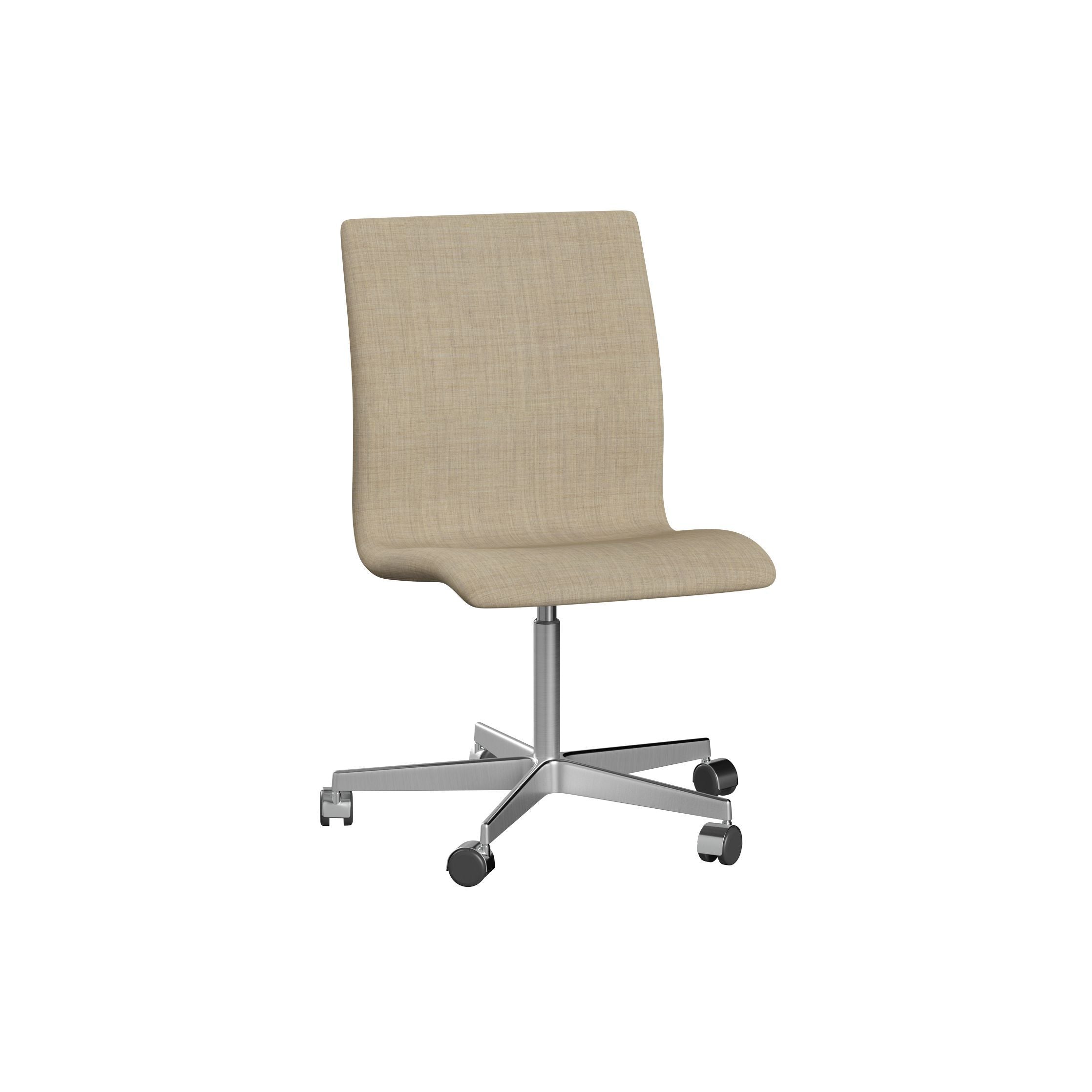 Fritz Hansen Oxford 3171 W stoel vijf armbasis met Castors Satin Bushed Aluminium/Remix, Light Beige