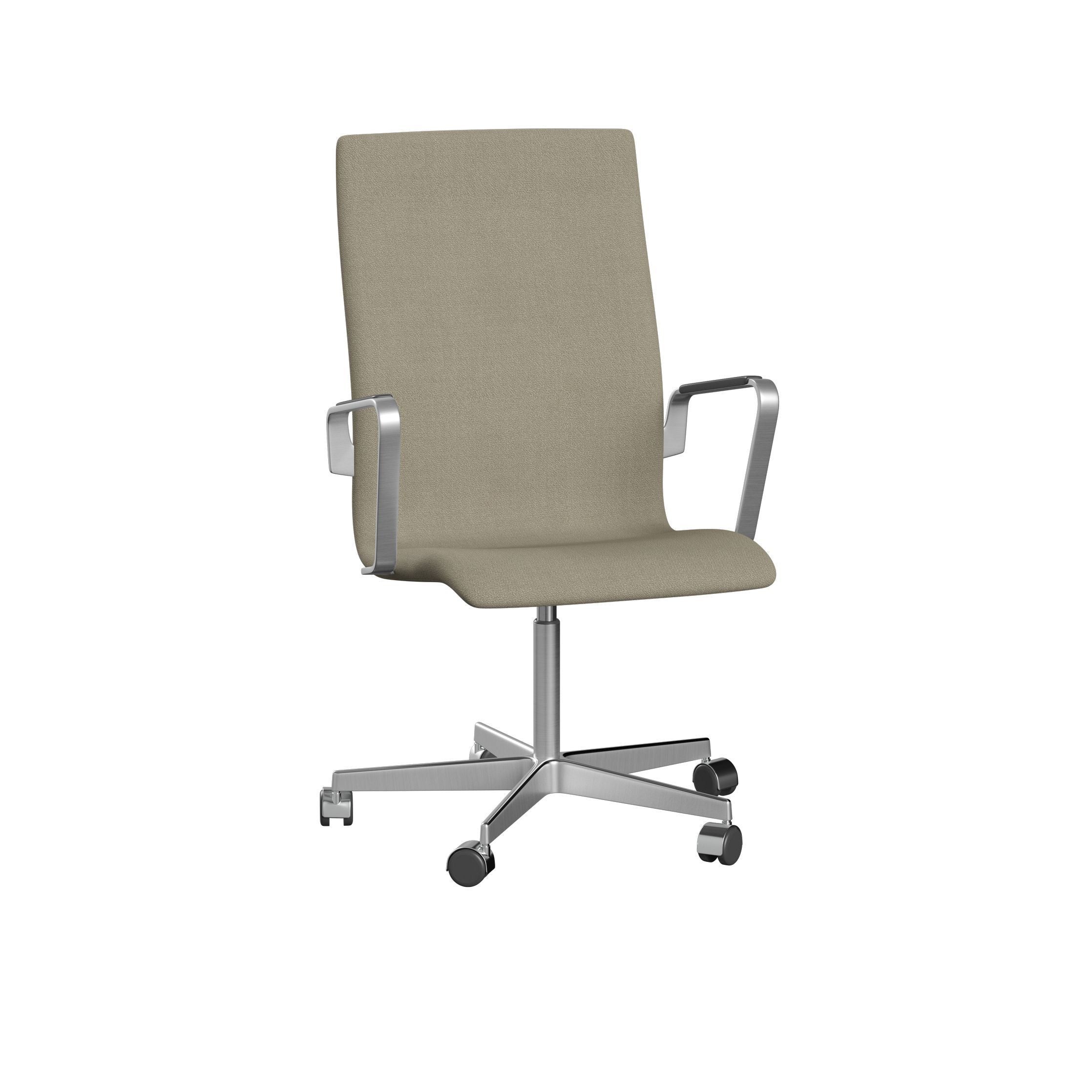 Fritz Hansen Oxford 3273 W lenestol fem armbase med hjul satengbørstet aluminium/vidar, lys beige