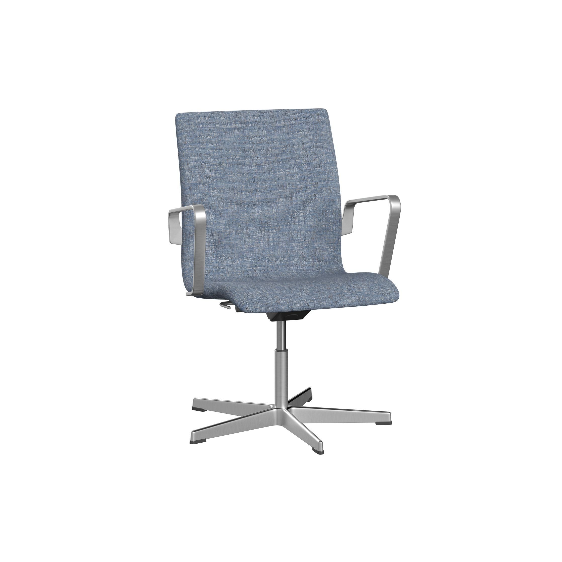 Fritz Hansen Oxford 3291 T Armchair Five Arm Base Satin Borsted Aluminium/Sonar, ljusblå