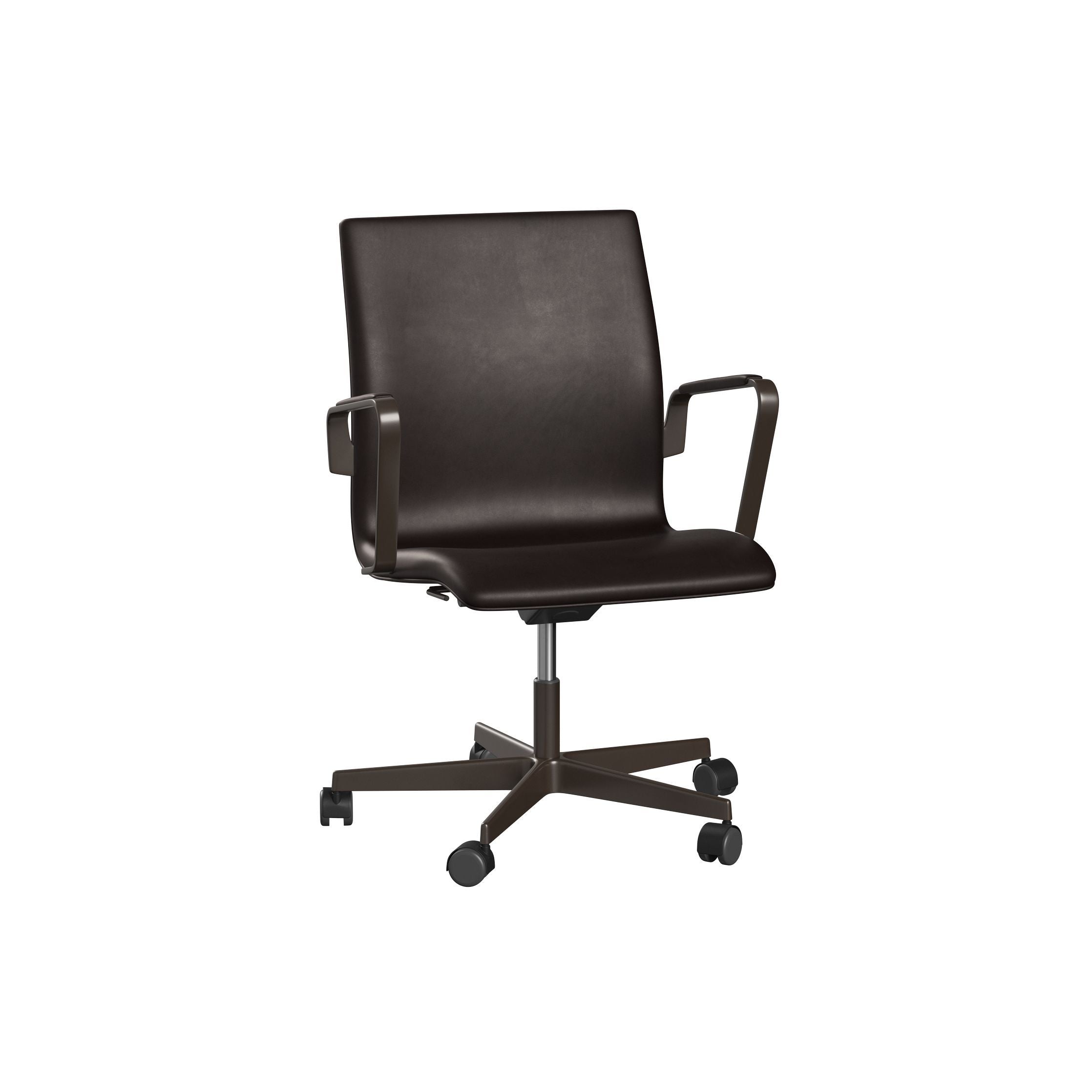 Fritz Hansen Oxford 3291 W Sessel Fünfarmiges Untergestell mit Rädern Braun Bronze/Grace, Dunkelbraun