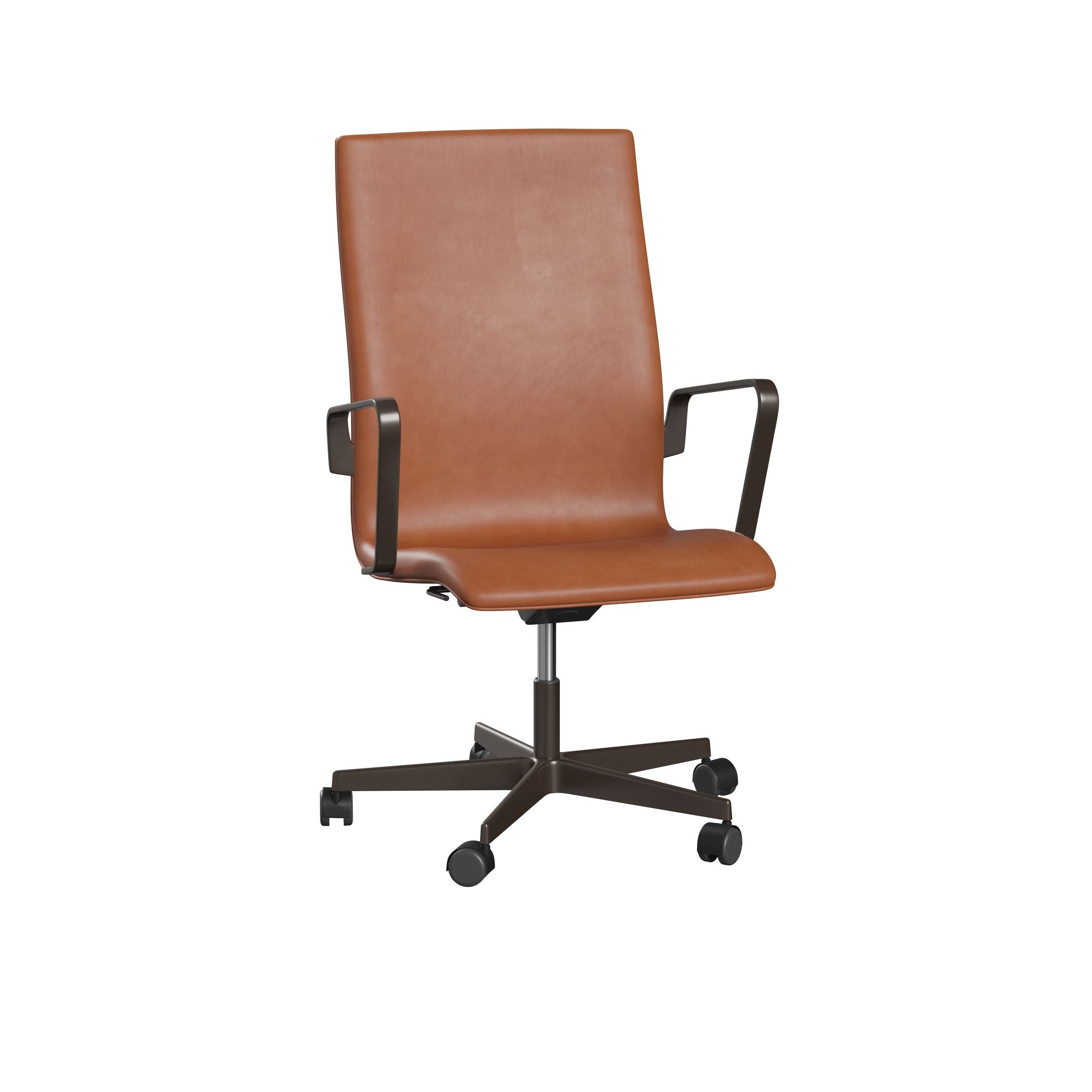 Fritz Hansen Oxford 3293 W Armchair Five Armed Base With Wheels Brown Bronze/Grace, Walnut