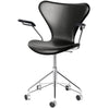 Fritz Hansen Series 7 Swivel Armchair Full Upholstery Leather, Essential Black