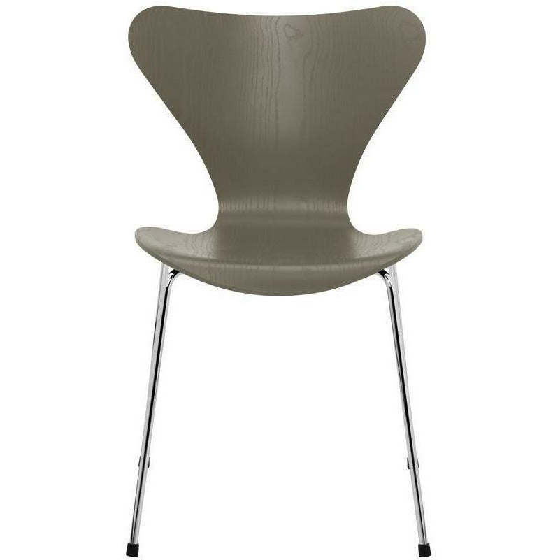 Fritz Hansen Series 7 Chair Colored Ash Olive Green Bowl, Chromed Steel Base